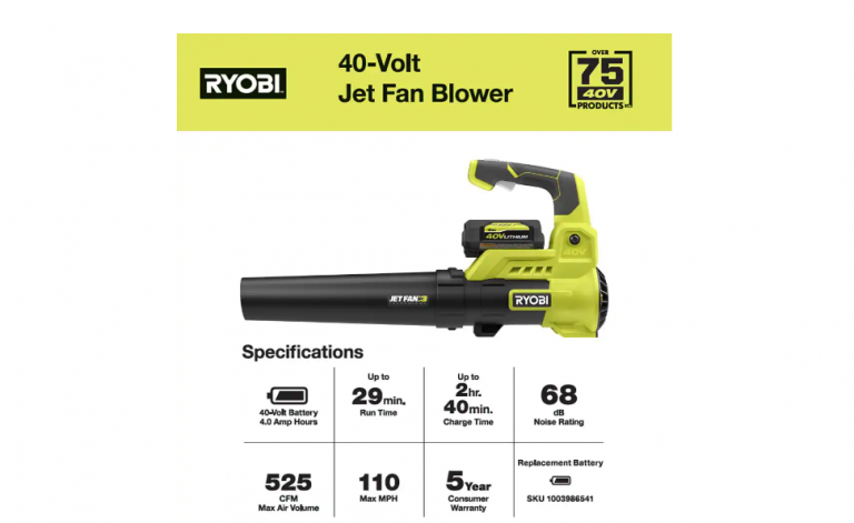 Ryobi Ry Vnm V Mph Cfm Cordless Battery Variable Speed