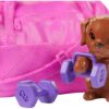 Barbie Fitness Doll, Red-Haired, with Puppy and 9 Accessories