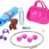 Barbie Fitness Doll, Red-Haired, with Puppy and 9 Accessories