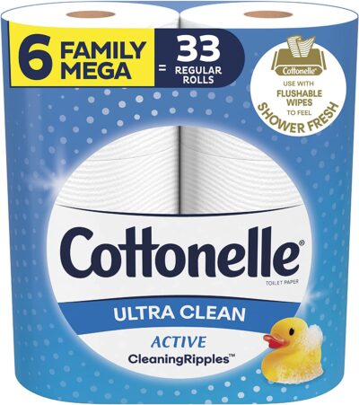 Cottonelle Ultra Clean Toilet Paper with Active CleaningRipples Texture, Strong Bath Tissue, 6 Family Mega Rolls