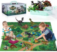TEMI Dinosaur Toy Figure with Activity Play Mat & Trees, Realistic Dinosaur Playset