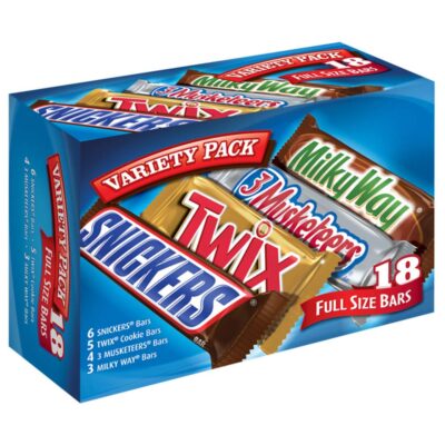 SNICKERS, TWIX, 3 MUSKETEERS & MILKY WAY Full Size Chocolate Candy Bars Variety Mix, 33.31-Ounce 18-Count Box