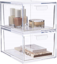 STORi Audrey Stackable Cosmetic Drawers Organizer 4-1/2" Tall | set of 2 Clear