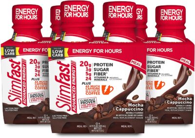 SlimFast Advanced Energy High Protein Meal Replacement Shake, Mocha Cappuccino, 20g of Ready to Drink Protein with Caffeine, 11 Fl. Oz Bottle, 4 Count (Pack of 3)