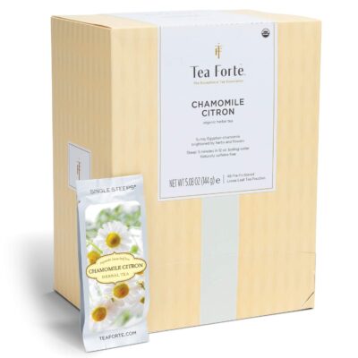 Tea Forte Chamomile Citron Herbal Tea, Single Steeps Bulk Pack Loose Leaf Tea Sampler, 48 Single Serve Pouches