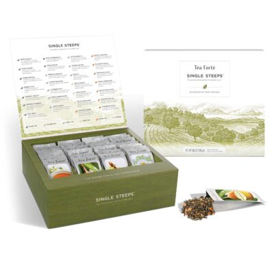 Tea Forte Classic Teas Single Steeps Tea Chest Variety Gift Box, Loose Tea Sampler with 28 Assorted Teas, Black Tea, Green Tea, White Tea, Herbal Tea