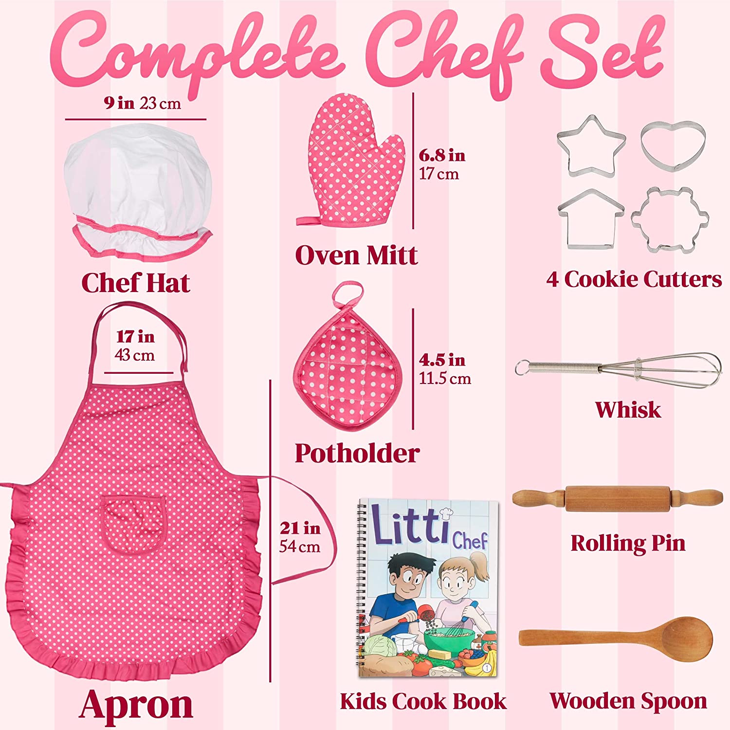Kids Baking Set Real Cooking Kit Supplies with Kids Apron, Chef Hat, Oven  Mitt, Recipes and Kitchen Accessories Tools for Toddler Dress Up Kids Gift