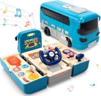 CUTE STONE Bus Car Toy, Kids Play Vehicle with Sound and Light, Steering Wheel.
