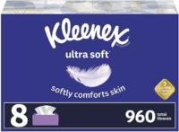 Kleenex Ultra Soft Facial Tissues, 8 Flat Boxes, 120 Tissues per Box