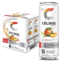 CELSIUS Peach Mango Green Tea, Fitness Energy Drink, Pack of 4, 12 Fl Oz