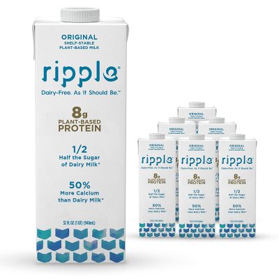 Ripple Non Dairy Milk, Original, Vegan Friendly, Plant Based Milk (Pack of 6, 32oz)