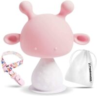 Pandamelon Silicone Baby Teething Toys Rattling, Mushroom Teether, Pink