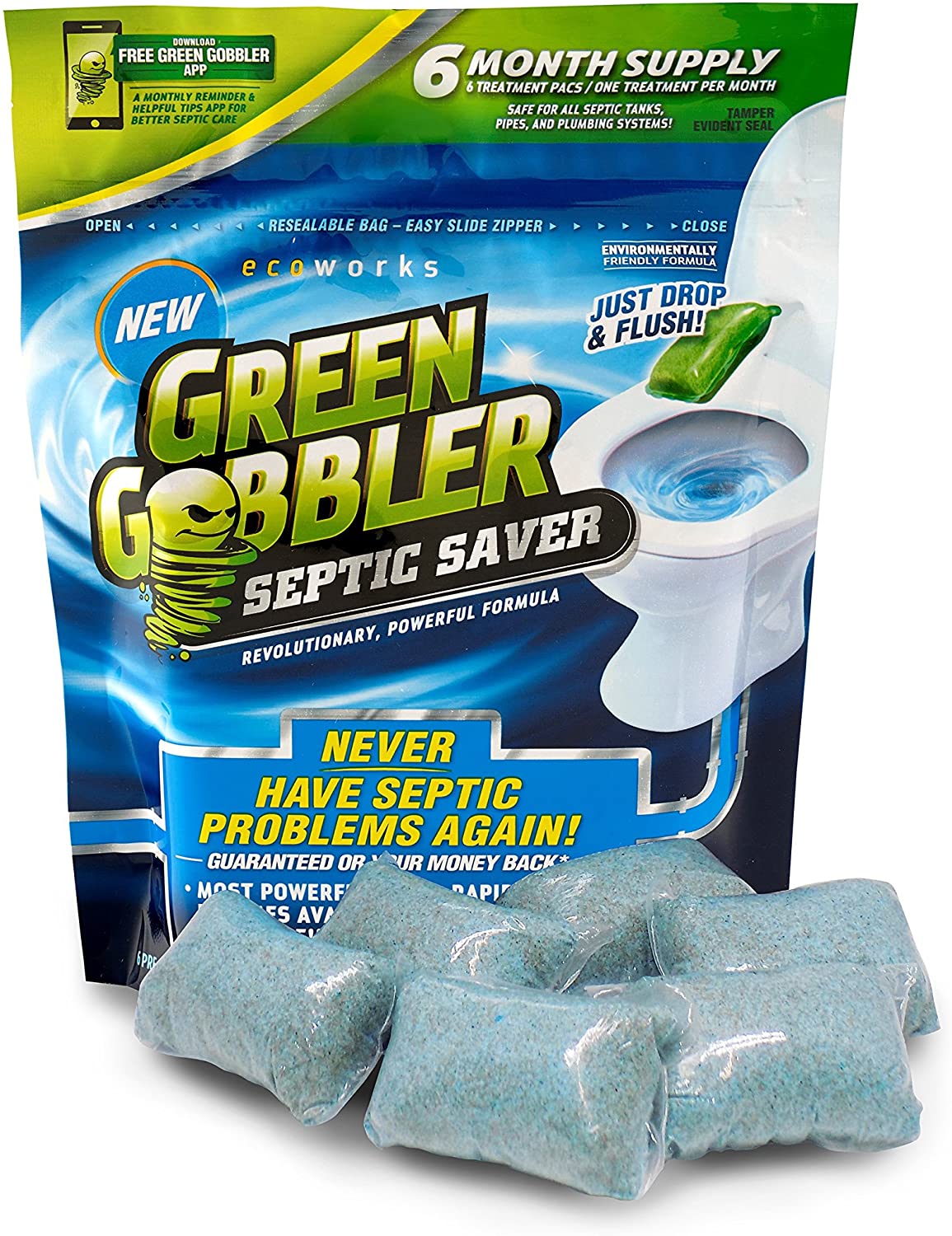 Green Gobbler Septic Saver Bacteria Enzyme Pacs, 2 Year Septic