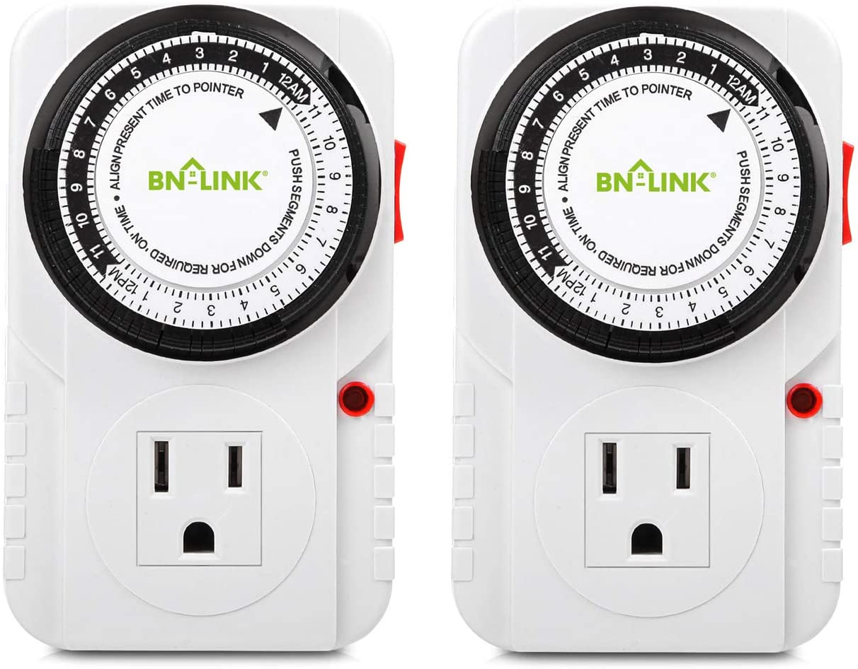 BN-LINK Outdoor Mechanical Plug in Outlet Timer -Heavy Duty 24 Hr Dual  Outlet