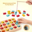 Coogam Wooden Magnetic Fishing Game, Fine Motor Skill Toy ABC Alphabet Color Sorting Puzzle, Montessori Letters Cognition Preschool Gift for Years Old Kid Early Learning with 2 Pole