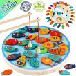 CozyBomB Magnetic Wooden Fishing Game Toy for Toddlers - Alphabet Fish Catching Counting Preschool Board Games Toys for 3 4 5 Year Old Girl Boy Kids Birthday Learning Education Math with Magnet Poles