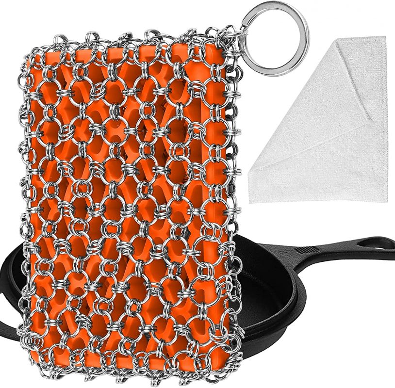 Herda Cast Iron Skillet Scrubber, Chainmail Scrubber Cast Iron Cleaner Set 316  Stainless Steel –