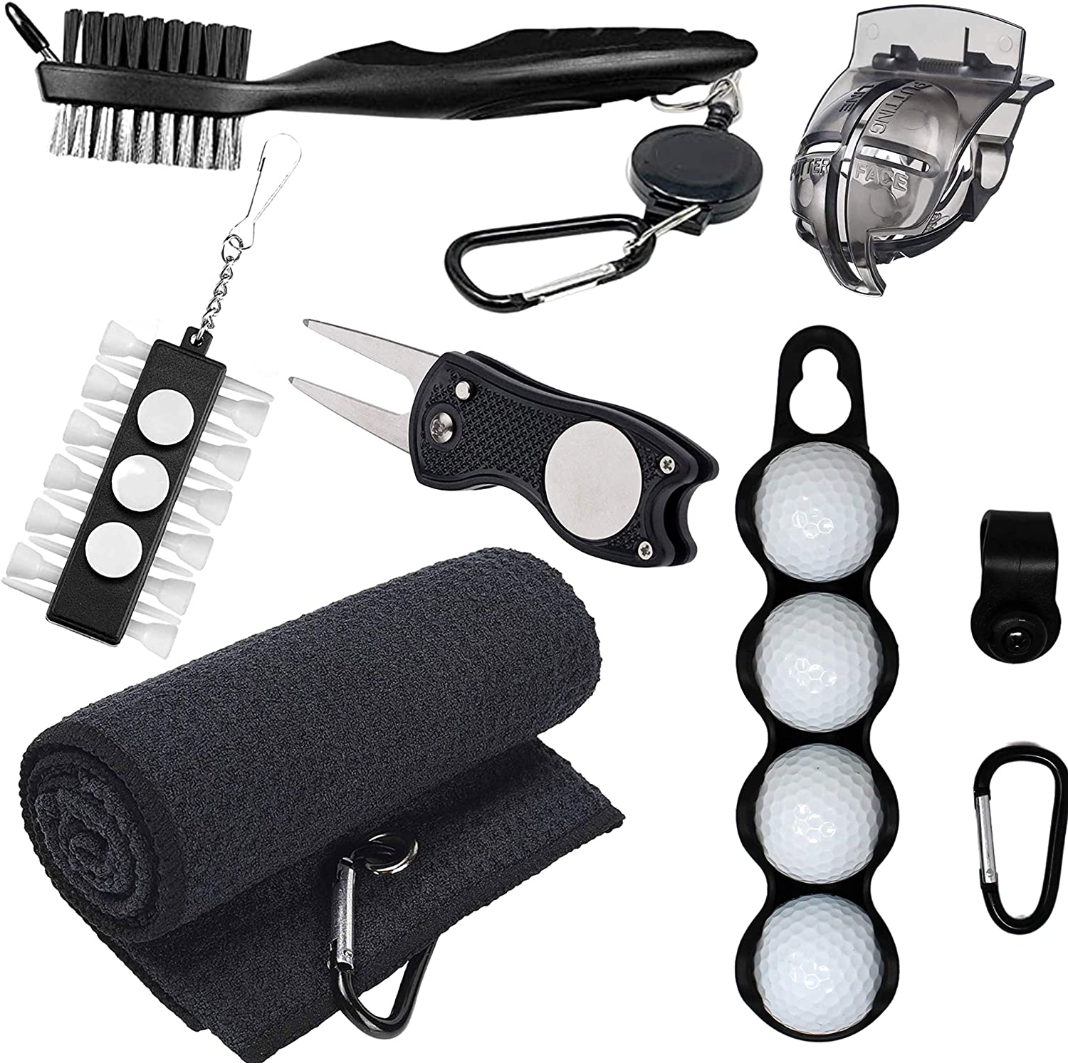 RE GOODS Golf Accessories Kit - Includes Towel, Ball Holder, Brush, Divot  Repair Tool, 2 Ball Alignment Stencil, Tee Holder, Putting Marker