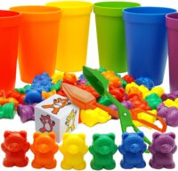 Skoolzy Rainbow Counting Bears with Matching Sorting Cups, Set of 71pc
