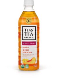 Teas' Tea, Organic Lightly Sweet Peach Ginger Black Tea 16.9 Ounce,Pack of 12