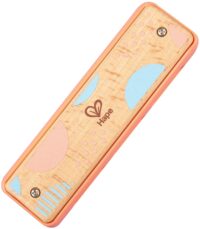 Hape Blues Harmonica, 10 Hole Wooden Musical Instrument Toy, Orange
