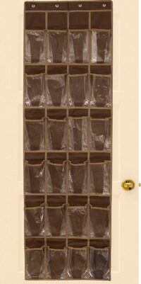 24 Pockets - SimpleHouseware Crystal Clear Over The Door Hanging Shoe Organizer, Brown'