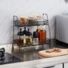EKNITEY Spice Rack Organizer for Countertop, 2 Tier Bathroom Shelf, Black