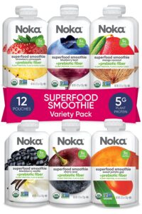 Noka Superfood Smoothie Pouches, Healthy Fruit Squeeze Snack Pack (Pack of 12)