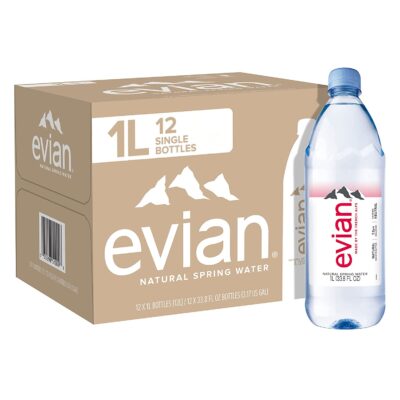 evian Natural Spring Water, Naturally Filtered Spring Water, 33.81 Fl Oz (Pack of 12)