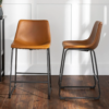 Walker Edison Wasatch 24 in. Whiskey Brown Low Back Metal Frame Counter Height Bar Stool with Faux Leather Seat (Set of 2)