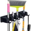 CINEYO Mop and Broom Holder Wall Mount, (5 Positions with 6 Hooks), Black