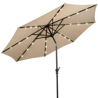 Costway 10 ft. Steel Market Tilt Patio Solar Umbrella LED with Crank in Beige