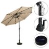 Costway 10 ft. Steel Market Tilt Patio Solar Umbrella LED with Crank in Beige
