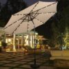 Costway 10 ft. Steel Market Tilt Patio Solar Umbrella LED with Crank in Beige