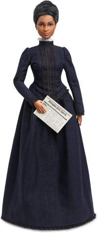 Ida B. Wells Barbie Inspiring Women Doll Wearing Blue Dress, with Newspaper Accessory