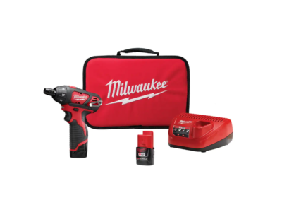 Milwaukee 2401-22 M12 12V Lithium-Ion Cordless 1/4 in. Hex Screwdriver Kit with Two 1.5Ah Batteries, Charger and Tool Bag
