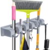 CINEYO Mop and Broom Holder Wall Mount, (5 Positions with 6 Hooks) Mop and Broom Holder Wall Mount - CINEYO, Grey