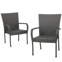Noble House Gray Stackable Plastic Outdoor Dining Chair (Set of 2)