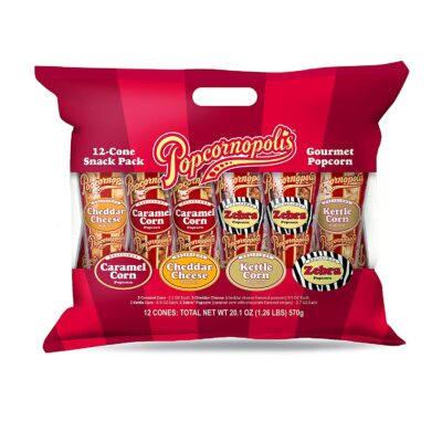 Popcornopolis Gourmet Popcorn Snacks, 12 Cone Variety Snack Packs