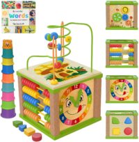 TOYVENTIVE Wooden Kids Baby Activity Cube, Toddler Educational, Toys 12-18 Months