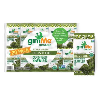 gimMe Organic Roasted Seaweed Sheets - Extra Virgin Olive Oil - 20 Ct