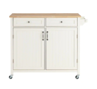 Bainport Ivory Kitchen Cart with Butcher Block Top