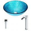 ANZZI Accent Series Deco-Glass Vessel Sink in Blue Ice with Key Faucet in Polished Chrome