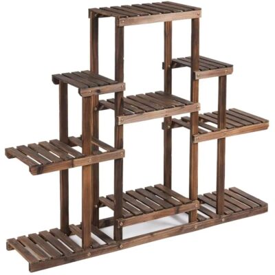 Costway 6-Tier Carbon Baking Wood Outdoor Plant Stand Plant Display Rack