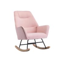 HOMEFUN Pink Comfortable Fabric Upholstered Rocking Arm Chair with Wood Base