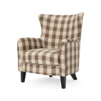 Noble House Arabella Brown Checkerboard Fabric Club Chair