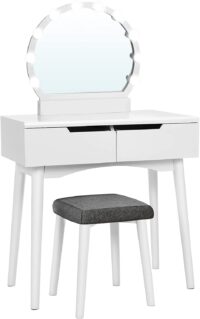 VASAGLE Makeup Vanity Set with 10 Light Bulbs, Dressing Makeup Table Desk  White URDT11WL