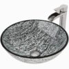 VIGO VG07050 Glass Round Vessel Bathroom Sink in Titanium Gray with Niko Faucet and Pop-Up Drain in Brushed Nickel