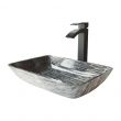 VIGO VGT1902 Glass Rectangular Vessel Bathroom Sink in Titanium Gray, Duris Faucet
