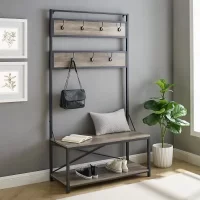 Walker Edison Furniture Company 72 in. Grey Wash Industrial Metal and Wood Hall Tree
